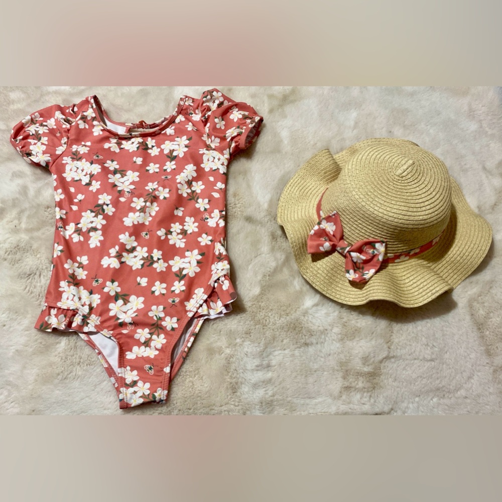 Toddler bathing suit with a hat